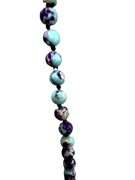New Purple Teal Colored Stone & Glass Beaded Pendant Necklace - Picture 13 of 15